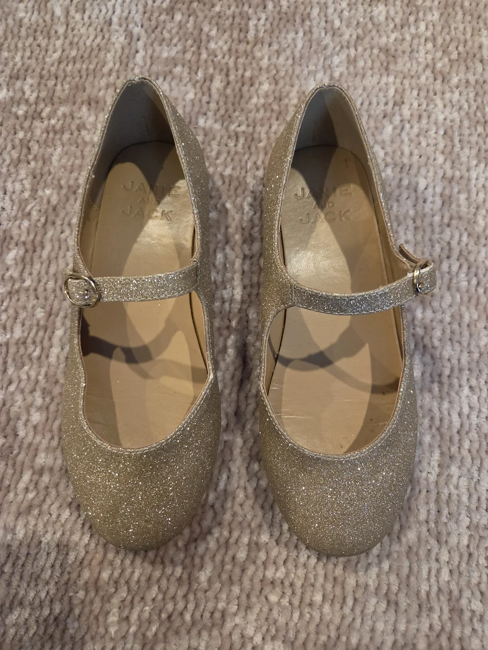 Janie and Jack Girls' Glitter Mary Jane Shoes - Gold Size 1